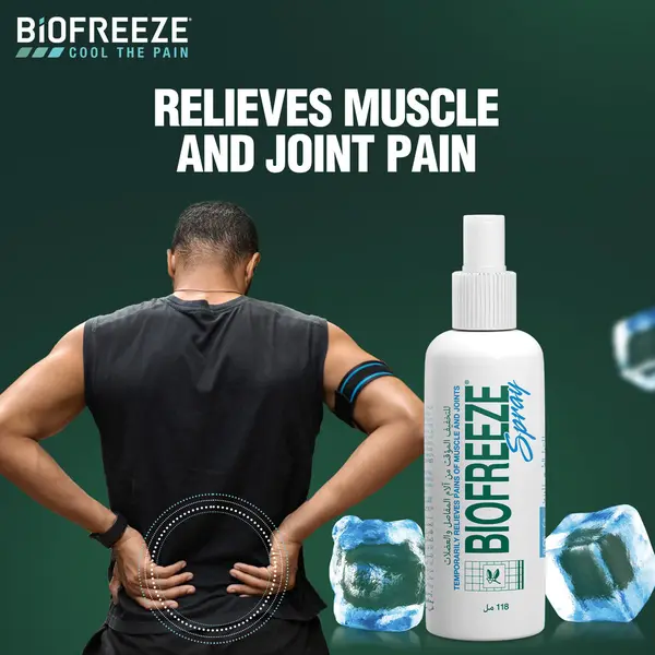 Original USA made Biofreeze Pain Relief Spray For Muscle & Joint Pain, Temporary Pain Relief With Soothing 118  ml