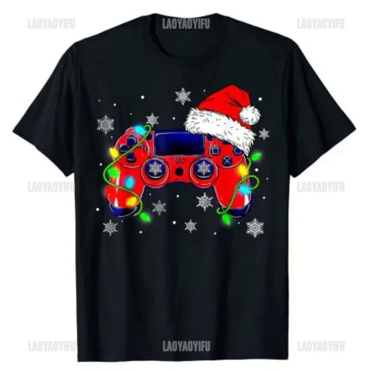 Video Game Controller Christmas Santa Hat Gamer Boys O-neck T-Shirt Gifts Gaming Lover Xmas Costume Family Matching Videos Games