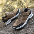 Summer New Hiking Boots Outdoor Men's Air Cushion Thick-soled Casual Shoes Flying Weaving Fabric Workwear Breathable Sneakers.