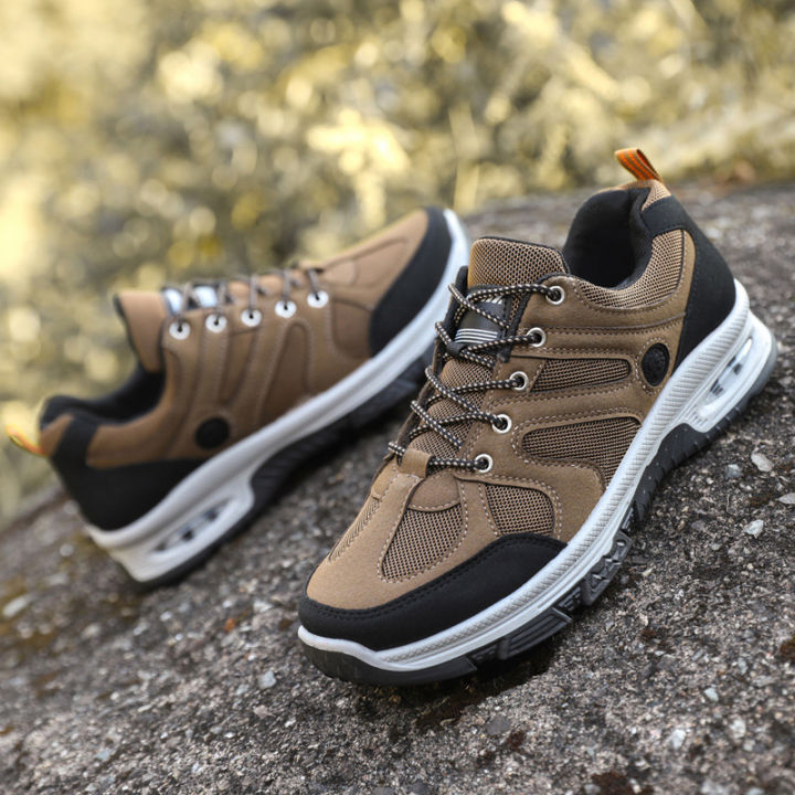 Summer New Hiking Boots Outdoor Men's Air Cushion Thick-soled Casual Shoes Flying Weaving Fabric Workwear Breathable Sneakers
