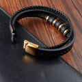 【Premium Quality】 Multilayer Hand Leather Bracelet Mens Vintage Jewelry Stainless Steel Magnetic Clasp Leather Bracelet Men. 