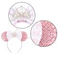 Disney Princess Crown Mouse Ears Headband Sequins Bow Hairband For Girls Children Festival Party DIY Hair Accessories Gift.