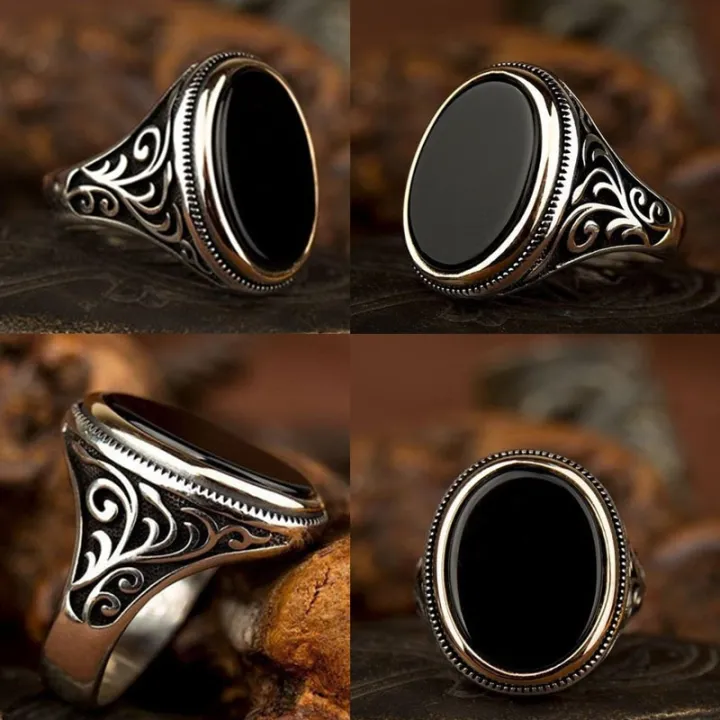 Punkboy%20Retro%20Style%20Men's%20Ring%20Craved%20Pattern%20Black%20Egg-shaped%20Crystal%20Silver%20Color%20Ring%20for%20Male%20Party%20Jewelry%20Size%206-13%20-%20Image%203