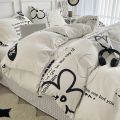 Nordic Washed Cotton Floral Bedding Set Soft Duvet Cover Flat Sheet with Pillowcases Print Bed Linen Bed Cover Four Piece Sets. 