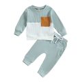 Suefunskry Baby Boys Fall Set, Long Sleeve Crew Neck Contrast Color Sweatshirt with Elastic Waist Pants Infant Clothes, 0-3Years. 
