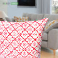 Fiber Cushion with Cover, White & Red, (18"x18"), Set of 5. 