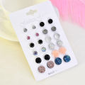 12 Pairs New Fashion Assorted Crystal Druzy Resin Stone Round Earrings Set. 