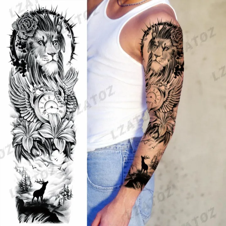 Full%20Sleeve%20Temporary%20Tattoos%20For%20Women%20Men%20Realistic%20Skulls%20Roses%20Tigers%20Lions%20Tattoo%20Stickers%20Thigh%20Waterproof%20Tatoos%20-%20Image%207