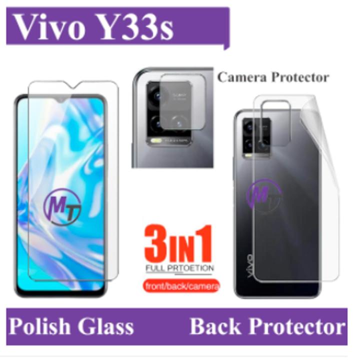Vivo Y33s 3-in-1 Combo Pack (Full Screen Protector Tempered Glass +Back Camera Lens+Back Poly)
