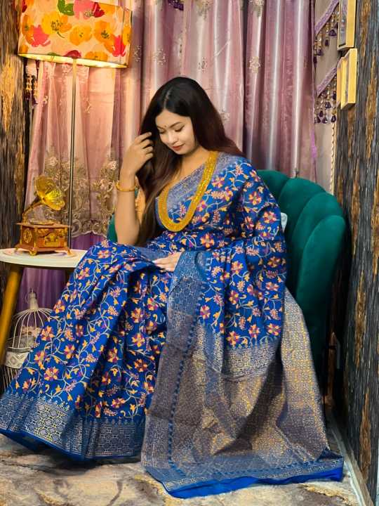 Screen%20Print%20Half%20Silk%20Saree%20For%20Woman%20-%20Sari%20-%20Image%202