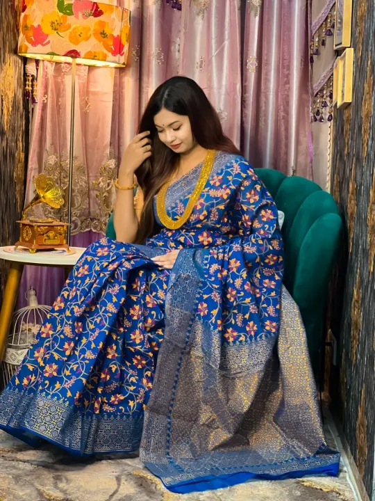 Screen%20Print%20Half%20Silk%20Saree%20For%20Woman%20-%20Sari%20-%20Image%202