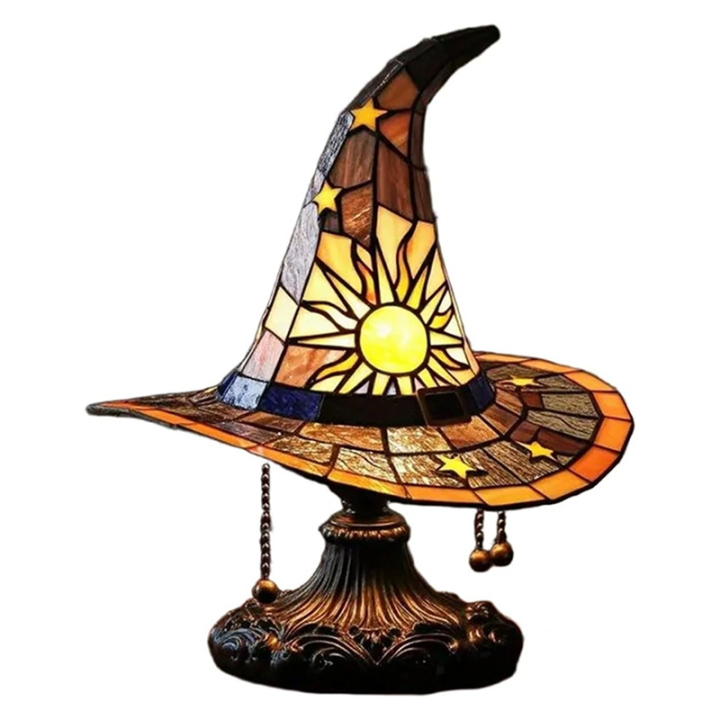 USB Powered Resin Lamp Resin Witch Hat Light Gothic Wizard Shape Ornament Lamp for Bedroom for Living Room Decor Yellow