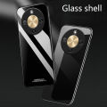 Biruiqu For Honor X9D Tempered Glass Back Soft Silicone Edge Black Case Cover Casing. 