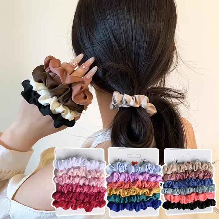 6Pcs/Set%20Matte%20Small%20Intestine%20Hair%20Ring%20Silky%20Satin%20Hair%20Scrunchies%20Simple%20Versatile%20Ponytail%20Holder%20Sweet%20Solid%20Color%20Headwear%20-%20Image%202
