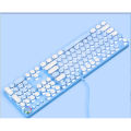 Girly Pink Steampunk Keyboard Sublimation Blue & White Wired Computer Knob Real Mechanical Keyboard Set.