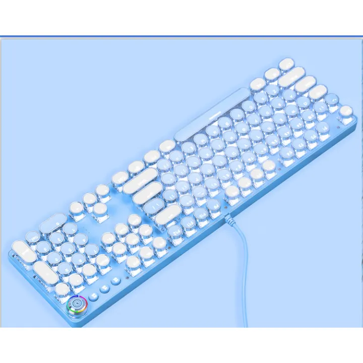 Girly%20Pink%20Steampunk%20Keyboard%20Sublimation%20Blue%20&%20White%20Wired%20Computer%20Knob%20Real%20Mechanical%20Keyboard%20Set%20-%20Image%203