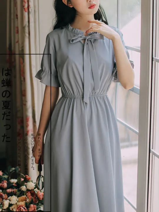 Gentle%20Retro%20Mori%20Style%20French%20Dress%20Girlish%20Style%20Summer%20New%20First%20Love%20Tight%20Waist%20Slim%20Fit%20Sweet%20Midi%20Dress%20-%20Image%205