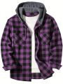 Men's Business Spring And Autumn Plaid Casual Button Down Hooded Long Sleeved Shirt Hoodie Flannel Jacket Tops. 
