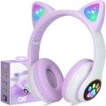 STN-28 Over Ear Music Headset Glowing Cat Ear Headphones Foldable Wireless BT5.0 Earphone with Mic AUX in TF Card MP3 Player Colorful LED Lights for PC Laptop Computer Mobile Phone.