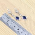 925 Sterling Silver Bridal Jewelry Set Sapphire Ring Earrings Bracelet Necklace Pendant for Women Party Accessories.