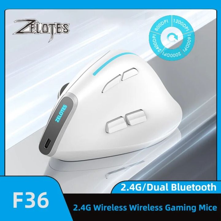 ZELOTES F36 Vertical Mouse 2.4G Bluetooth Ergonomic 4000DPI 8 Mute Buttons Programming Gaming Mouse for Laptops Computer PC Mice
