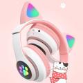 STN-28 Over-Ear Music Headset Glowing Cat Ear Headphones Foldable Wireless BT5.0 Earphone with Mic AUX IN TF Card MP3 Player Colorful LED Lights for PC Laptop Computer Mobile Phone-Multicolor. 