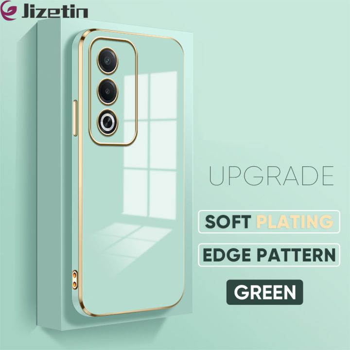 Jizetin (Free Lanyard) for OPPO A3 Pro 5G Back Cover Pure Color Luxury 6D Plating Case Side Pattern Soft Silicone Square Mobile Phone Cases