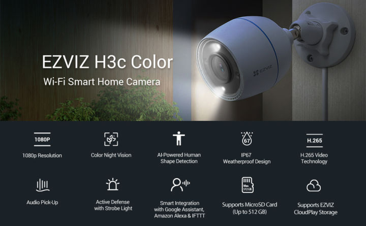 EZVIZ H3c 2MP 108P Wi-Fi Smart Home Camera Full Color with audio storage upto 256GB Waterproof Wifi Camera