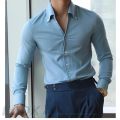 Men's Italian Collar Shirt, Wrinkle-free, Casual, Fashionable, Slim-fit with A Lapel Design, Branded Clothing, Youth, New.