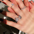 Gradient Love Moonstone Ring Tin Foil Texture Silver Bow Adjustable Ring Niche Heart Shaped Open Ring.