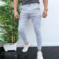 Fashion Men's Slim Fit Stripe Business Formal Pants Casual Office Skinny Long Straight Joggers Sweat Pants Trousers.