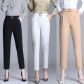 White Pants Women Elastic High-waisted Haren Pants Fashion Wild Professional Suit Pants Office Ladies Trousers Black Khaki Pants.