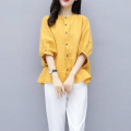 One-PieceSuit Women's Clothing Autumn Clothing Two-Piece Pants Cotton and Linen Loose Top Cropped Pants Casual Fashion Set. 