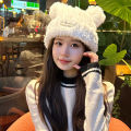 Bear Hat Women's Cute Big Head Circumference Solid Color Autumn and Winter Show Face Small Hat New Korean Style Atmosphere Sense Knitted Hat. 