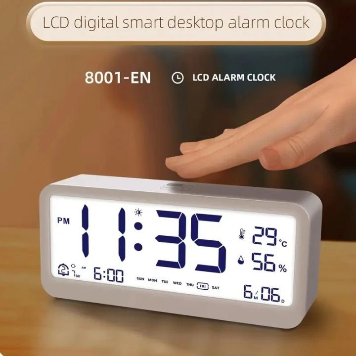 1pc Classic Digital Alarm Clock With LCD Large Time Display Temperature And Humidity In Living Room Bedroom (without Battery)