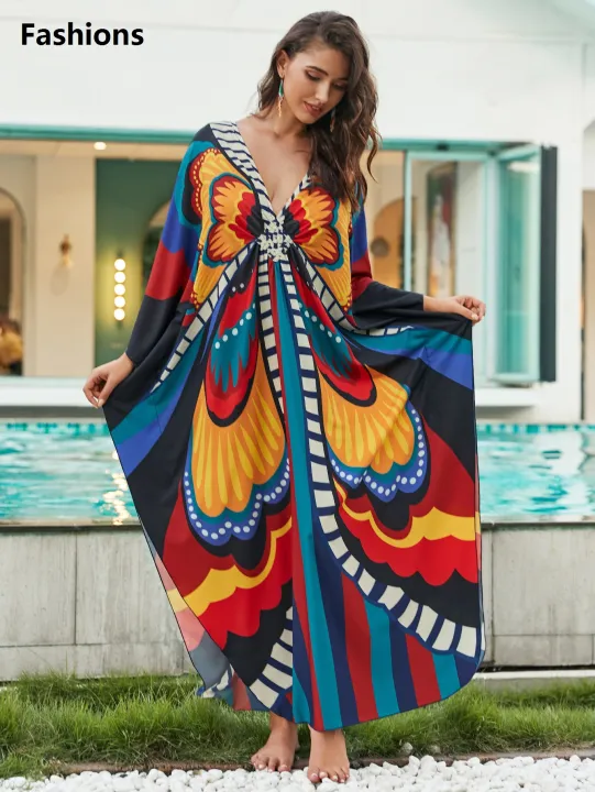 Fashions%20Plus%20Size%20Kaftan%20Dresses%20for%20Women%20Print%20Beach%20Bikini%20Swimsuit%20Caftan%20mumu%20Dress%20Batwing%20Sleeve%20Cover%20Up%20-%20Image%204