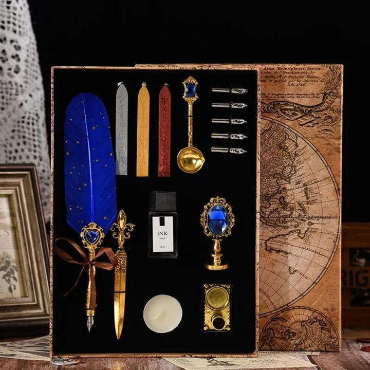 Retro Vintage Calligraphy Feather Dip Pen Writing Ink Set Stationery ...
