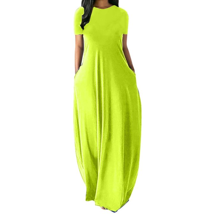 S-5XL%2011Colors%20Oversize%20O-Neck%20Pockets%20Long%20Dress%20Casual%20Solid%20Short%20Sleeve%20High%20Waist%20Women%20Summer%20Party%20Daily%20Travel%20Maxi%20Wear%20-%20Image%205