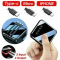 Powerbank mobile charging station 4 Types Charging Cable 2x USB LED Display Emergency Battery Charger - Minimalistic Sophistication.