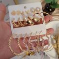 Stud earrings / Fashionable New Trendy 9 Pairs = 18 Pcs Mixed Designs Big Hoop Pearl Dainty Stud Earring for Women and Girls. 