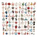 30/60/100pcs Random Mix Enamel Floating Charms For Jewelry Making Supplies DIY Locket Components Flowers Heart Charm Accessories.