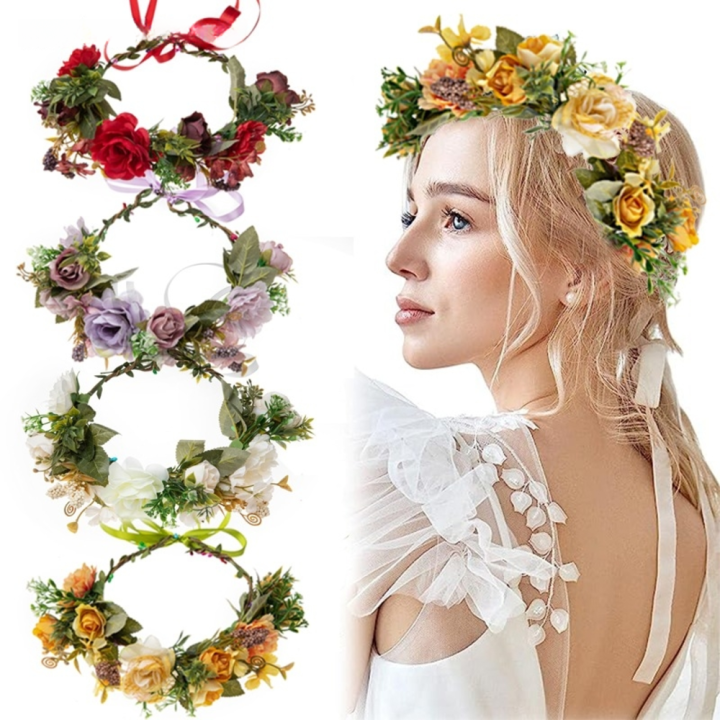 Festival%20Accessory%20Flower%20Headband%20%20Rose%20Garland%20Handmade%20Garland%20Hair%20Band%20Hair%20Accessories%20Fabric%20Floral%20Crown%20for%20Festival%20Wear%20Bridal%20Accessory%20Photo%20Props%20Bohemian%20Style%20Hair%20Decoration%20-%20Image%202