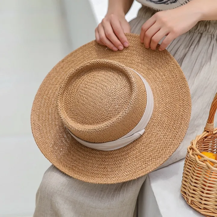 Ladies%20Handmade%20Natural%20Straw%20Hat%20Summer%20Beach%20Hat%20for%20Women%20Men%20Panama%20Cap%20Fashion%20Concave%20Flat%20Protetion%20Visor%20Sun%20Boat%20Hats%20-%20Image%203