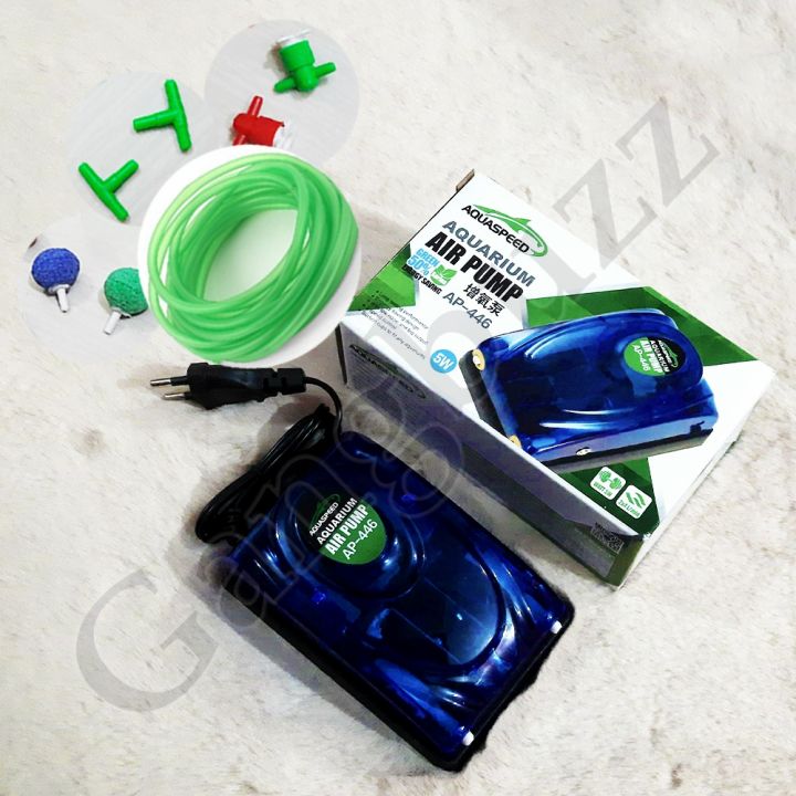 AQUASPEED (AP-446) Aquarium Air Pump (Double Output) - Fish Tank Oxygen Pump with Air Bubbling Stone Accessories (5 Feet Pipe, 2 Air Bubble Stones, 2 T Connector, 2 Airflow Controller)