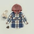 1-6Y Kids Boys Plaid Jacket Baby Autumn Clothing Long Sleeve Button Closure Hooded Plaid Outerwear Children Coats Streetwear. 