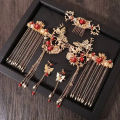 Ancient Chinese Style Women Long Tassel Step Shake Flowerpin Clip Hair Comb Earring Jewelry Bridal Headpiece Pin Accessore ie.