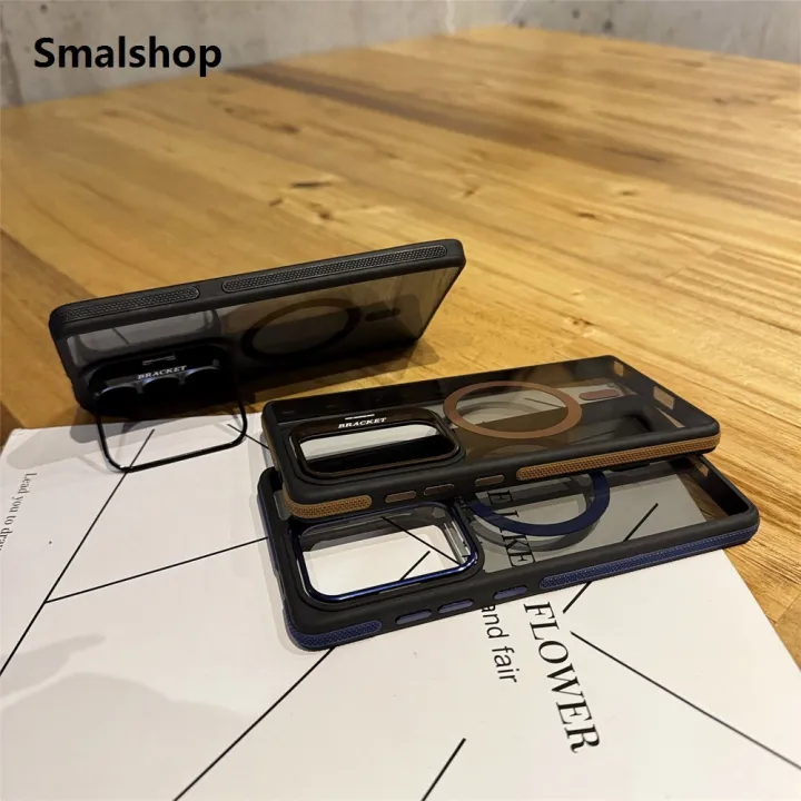 Smalshop%20For%20Magsafe%20Anti-slip%20Armor%20Lens%20Stand%20Phone%20Case%20For%20Samsung%20S25%20S24%20FE%20S23%20Plus%20S22%20Ultra%20Wireless%20Charging%20Black%20Clear%20Cover%20-%20Image%204