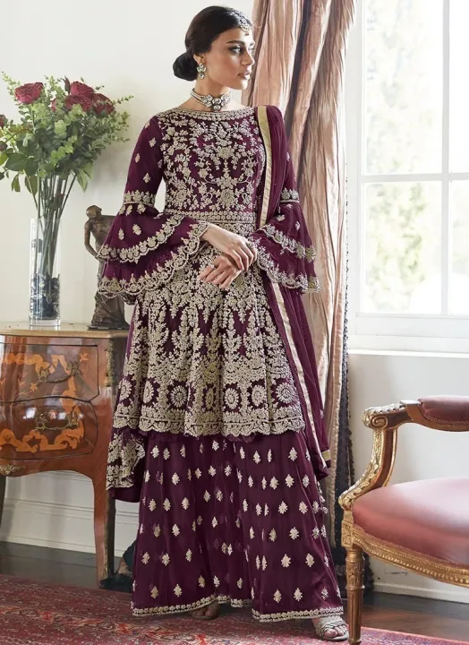 Readymade%20Gorgeous%20heavy%20embroidery%20zori%20thread%20work%20Indian%20party%20sharara%20for%20women%20-%20Image%202