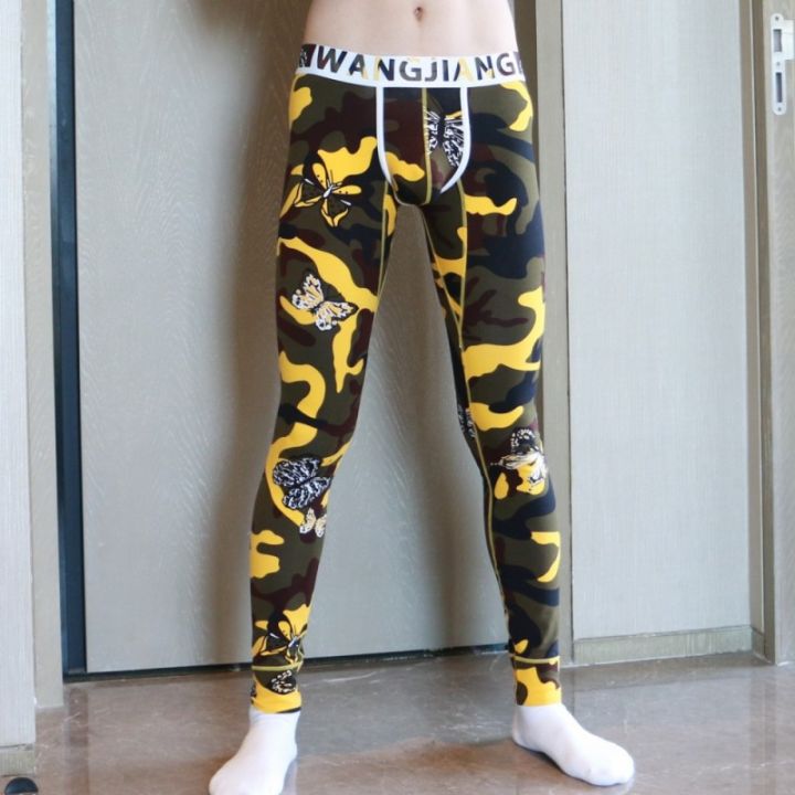 UNIYI * Ku men's thermal pants, underwear, national tide men's fashion, wear floral cotton pants, tight low-waisted prince U autumn pants