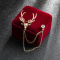 Deer Head Chain Brooch Pin For Men's Suits Coats Fashion Classic Accessories Crystal Jewelry Gift. 